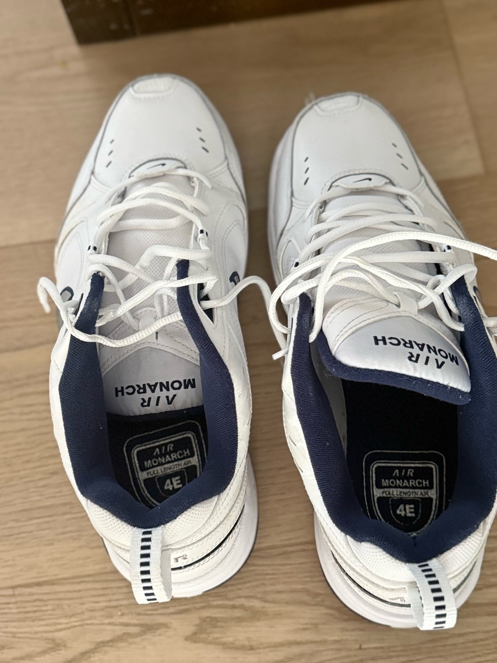 Nike Men’s White and Navy Air Monarch Athletic Shoes